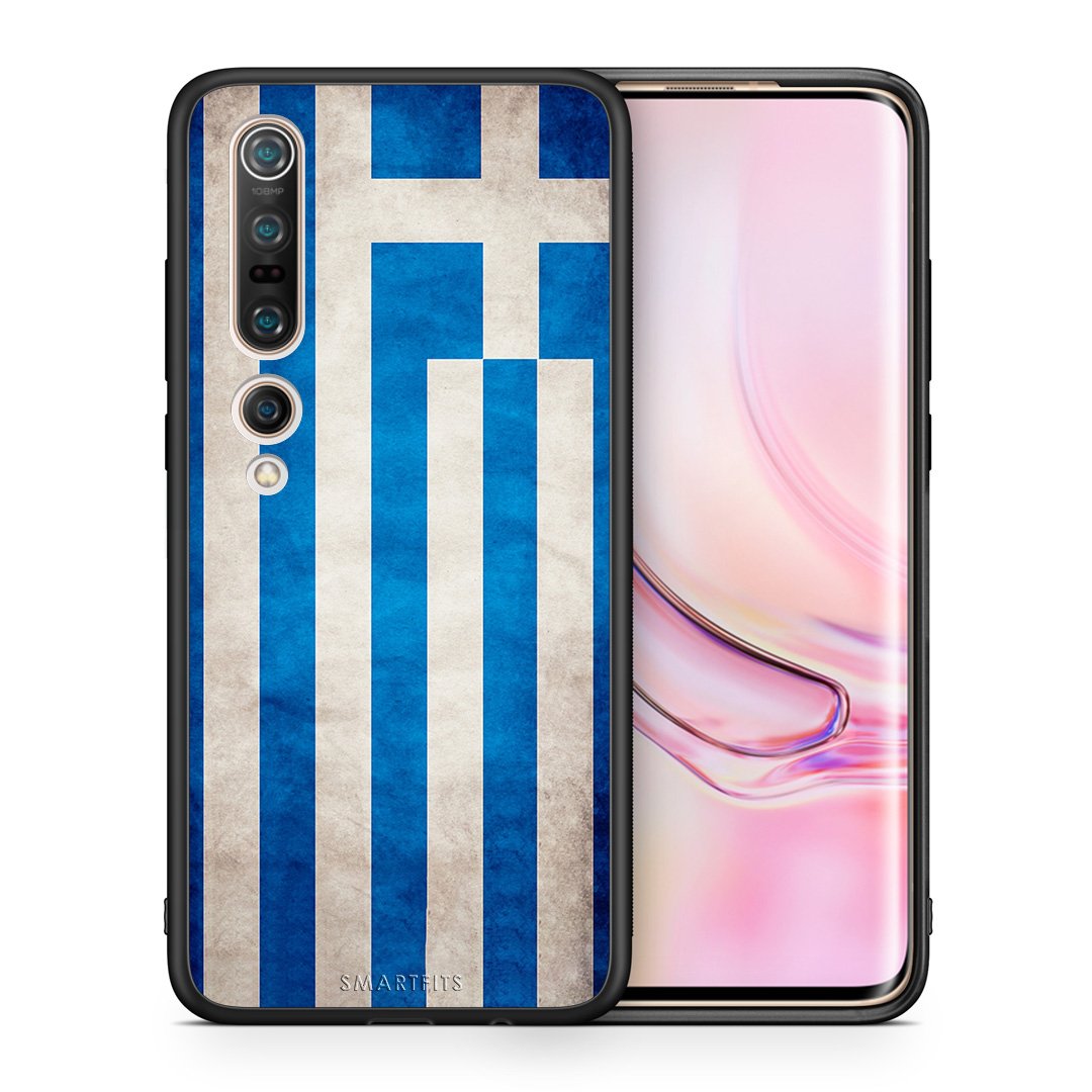 Θήκη Xiaomi Mi 10 Greek Flag από τη Smartfits με σχέδιο στο πίσω μέρος και μαύρο περίβλημα | Xiaomi Mi 10 Greek Flag case with colorful back and black bezels