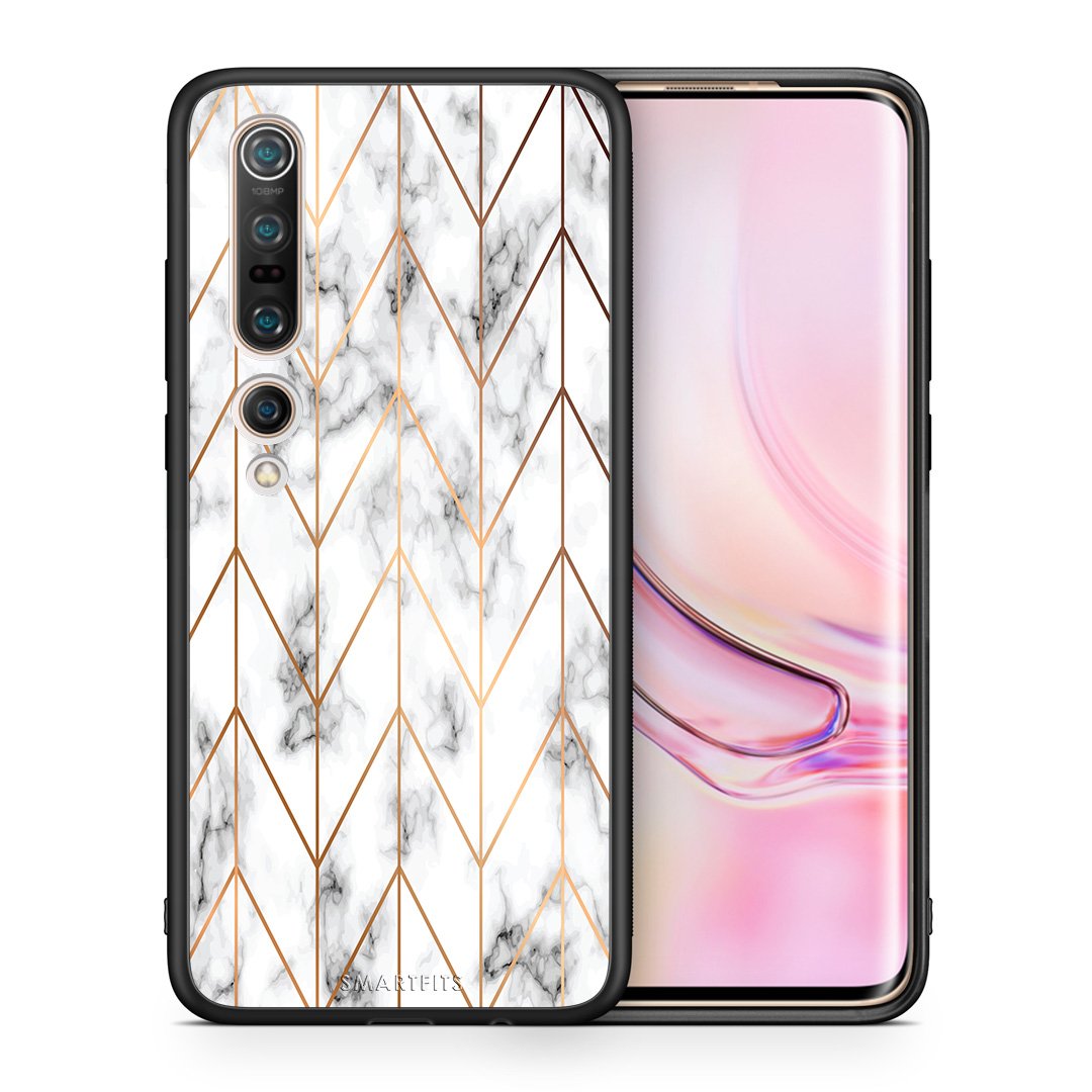 Θήκη Xiaomi Mi 10 Gold Geometric Marble από τη Smartfits με σχέδιο στο πίσω μέρος και μαύρο περίβλημα | Xiaomi Mi 10 Gold Geometric Marble case with colorful back and black bezels