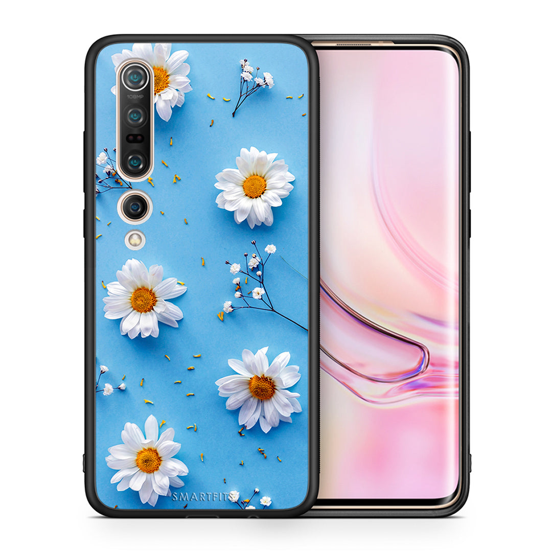 Θήκη Xiaomi Mi 10 Real Daisies από τη Smartfits με σχέδιο στο πίσω μέρος και μαύρο περίβλημα | Xiaomi Mi 10 Real Daisies case with colorful back and black bezels