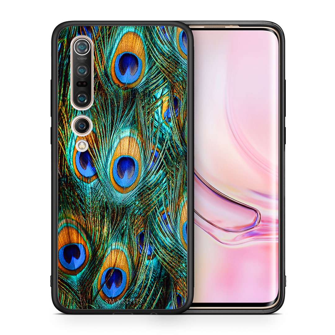 Θήκη Xiaomi Mi 10 Real Peacock Feathers από τη Smartfits με σχέδιο στο πίσω μέρος και μαύρο περίβλημα | Xiaomi Mi 10 Real Peacock Feathers case with colorful back and black bezels