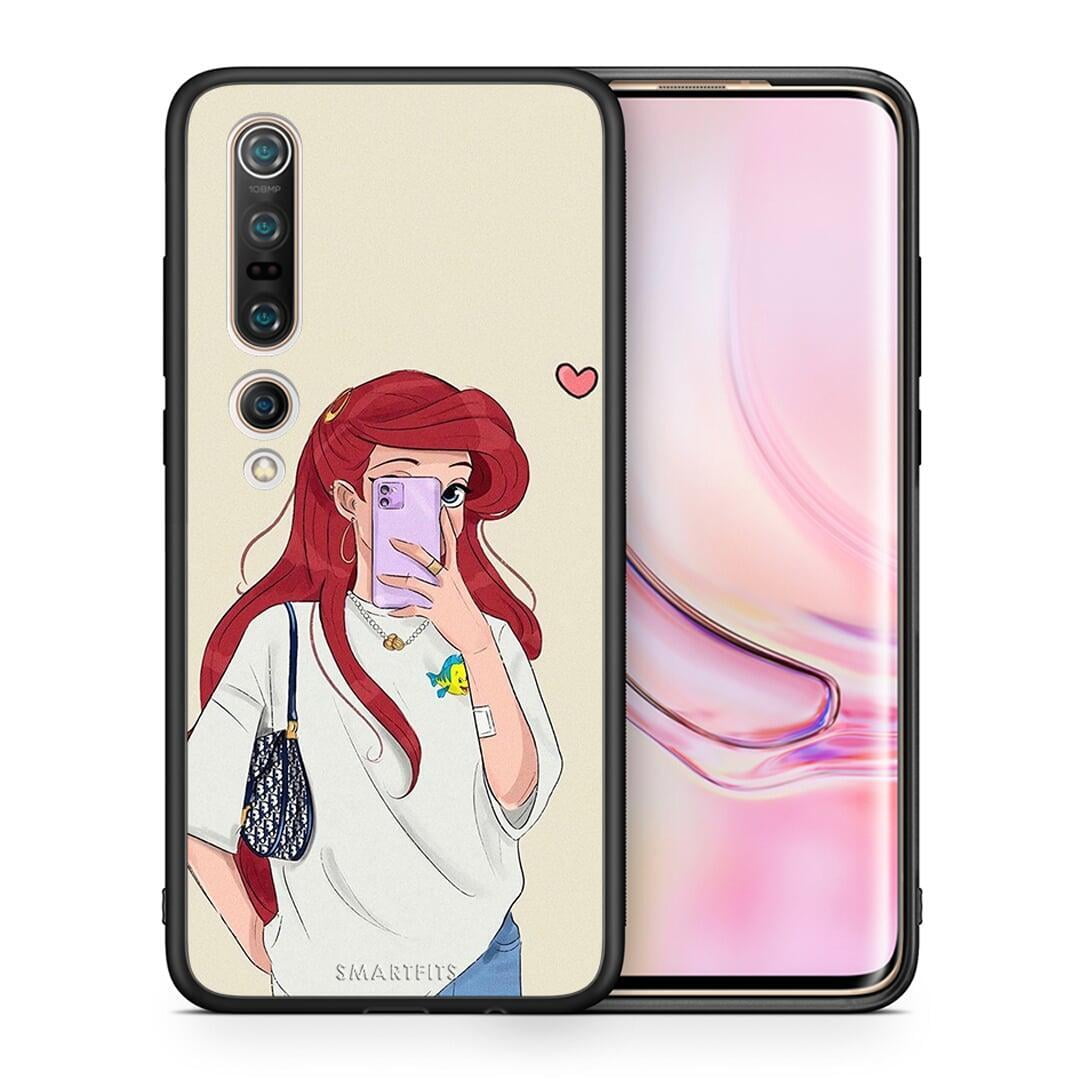 Θήκη Xiaomi Mi 10 Walking Mermaid από τη Smartfits με σχέδιο στο πίσω μέρος και μαύρο περίβλημα | Xiaomi Mi 10 Walking Mermaid case with colorful back and black bezels