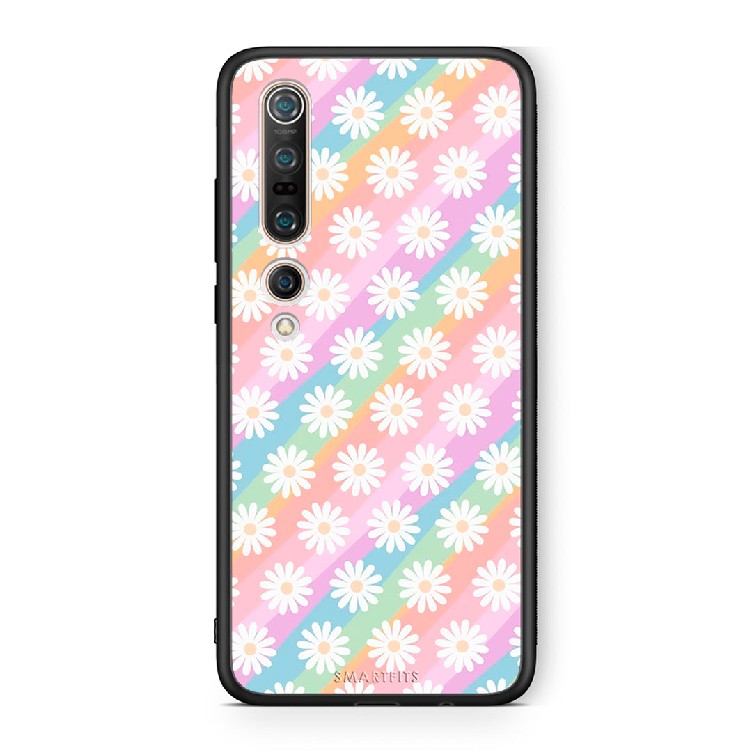 Xiaomi Mi 10 White Daisies θήκη από τη Smartfits με σχέδιο στο πίσω μέρος και μαύρο περίβλημα | Smartphone case with colorful back and black bezels by Smartfits