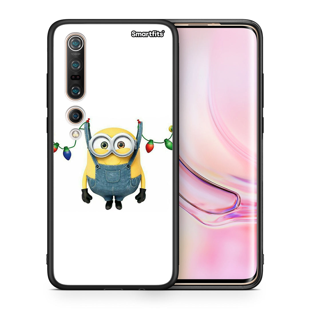 Θήκη Xiaomi Mi 10 Pro Xmas Minion Lights από τη Smartfits με σχέδιο στο πίσω μέρος και μαύρο περίβλημα | Xiaomi Mi 10 Pro Xmas Minion Lights case with colorful back and black bezels