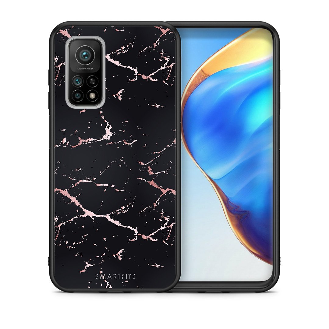 Θήκη Xiaomi Mi 10T/10T Pro Black Rosegold Marble από τη Smartfits με σχέδιο στο πίσω μέρος και μαύρο περίβλημα | Xiaomi Mi 10T/10T Pro Black Rosegold Marble case with colorful back and black bezels