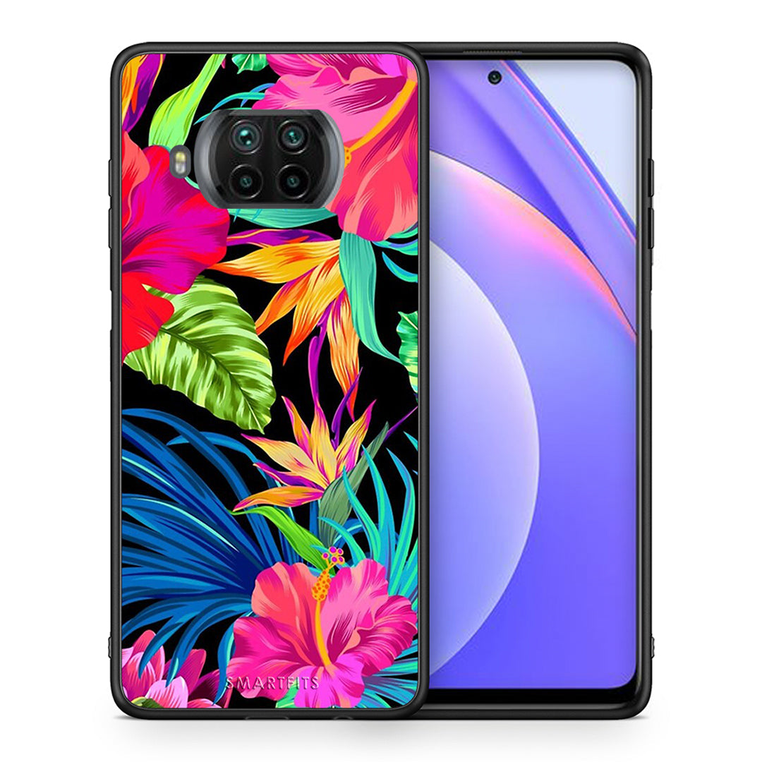 Θήκη Xiaomi Mi 10T Lite Tropical Flowers από τη Smartfits με σχέδιο στο πίσω μέρος και μαύρο περίβλημα | Xiaomi Mi 10T Lite Tropical Flowers case with colorful back and black bezels