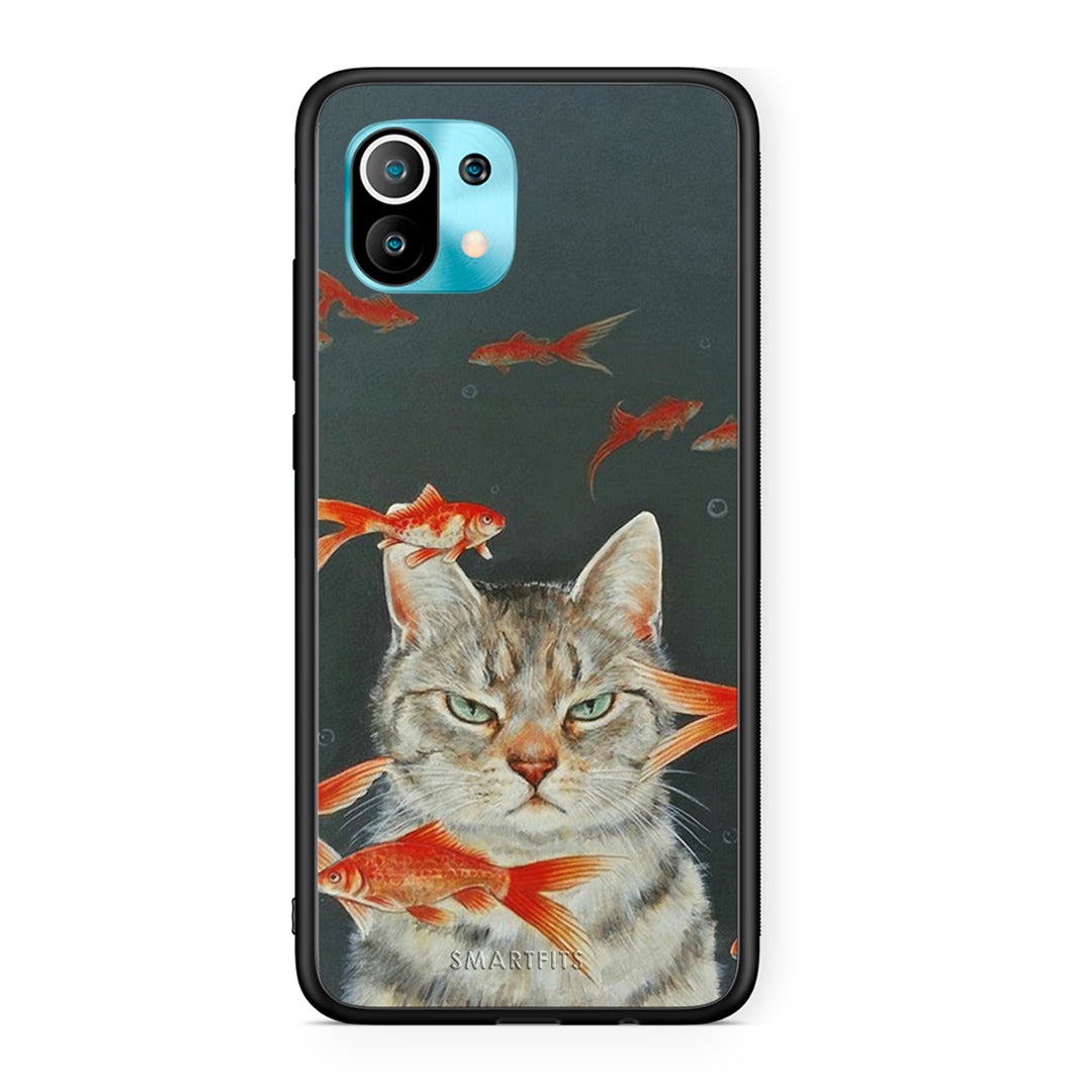 Xiaomi Mi 11 Cat Goldfish θήκη από τη Smartfits με σχέδιο στο πίσω μέρος και μαύρο περίβλημα | Smartphone case with colorful back and black bezels by Smartfits