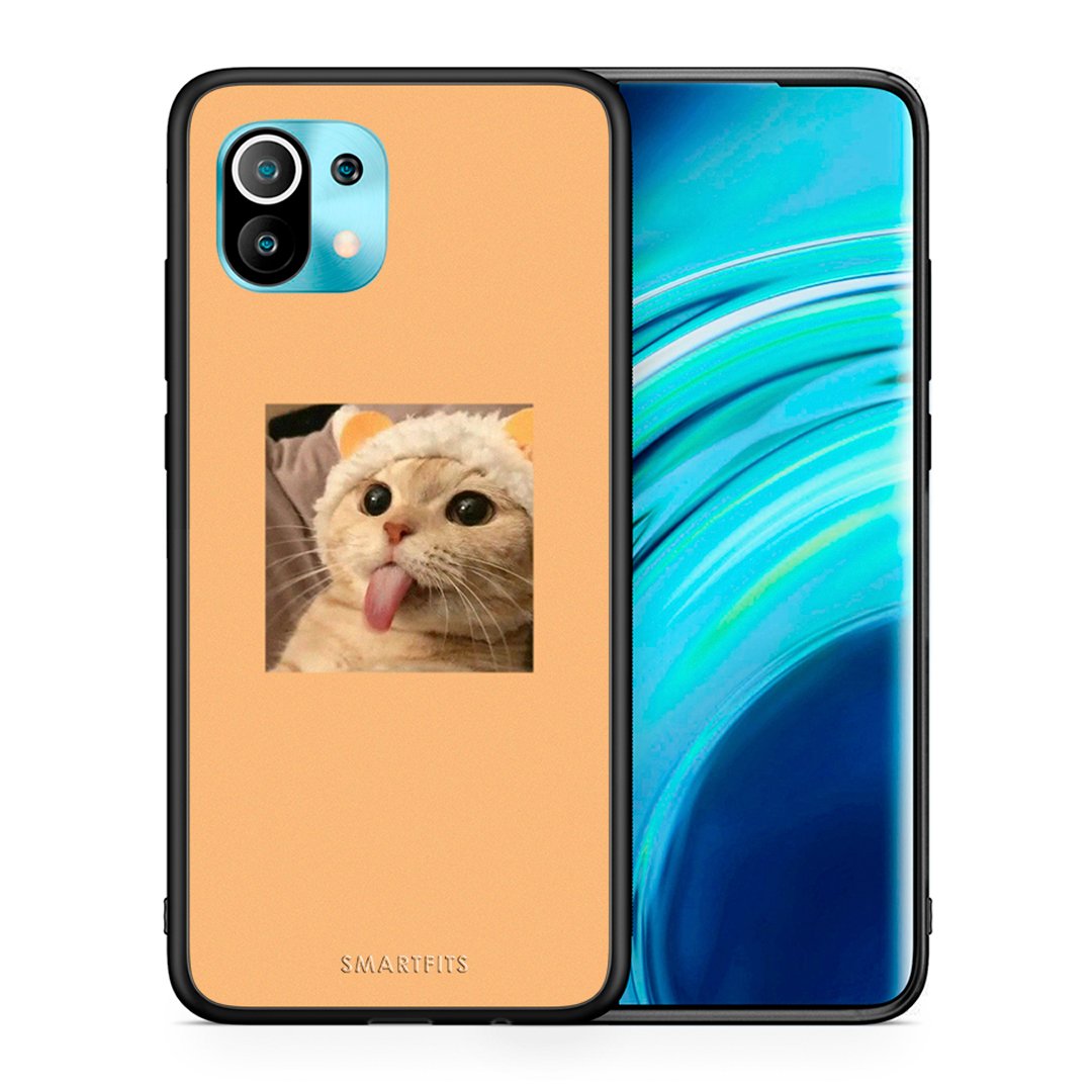 Θήκη Xiaomi Mi 11 Cat Tongue από τη Smartfits με σχέδιο στο πίσω μέρος και μαύρο περίβλημα | Xiaomi Mi 11 Cat Tongue case with colorful back and black bezels