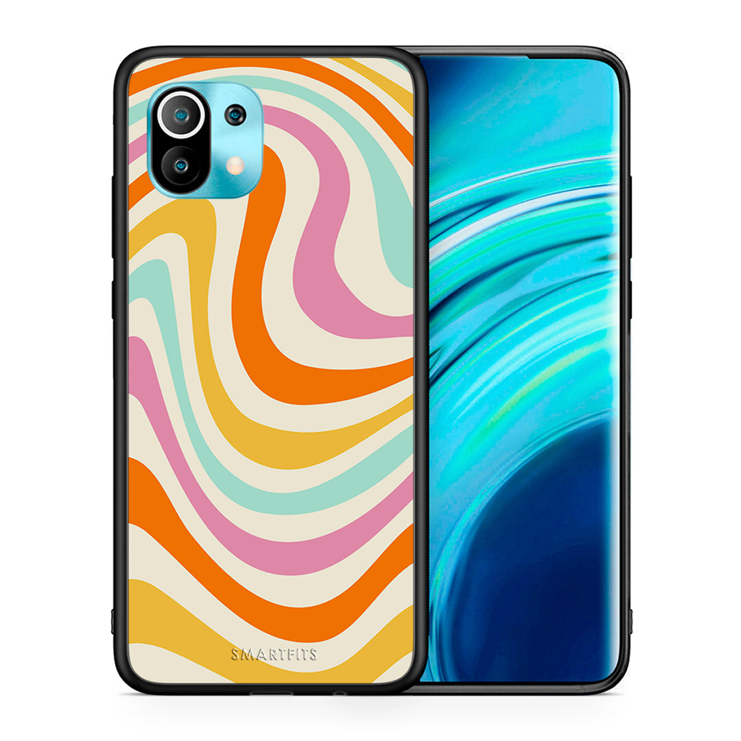 Θήκη Xiaomi Mi 11 Colourful Waves από τη Smartfits με σχέδιο στο πίσω μέρος και μαύρο περίβλημα | Xiaomi Mi 11 Colourful Waves case with colorful back and black bezels