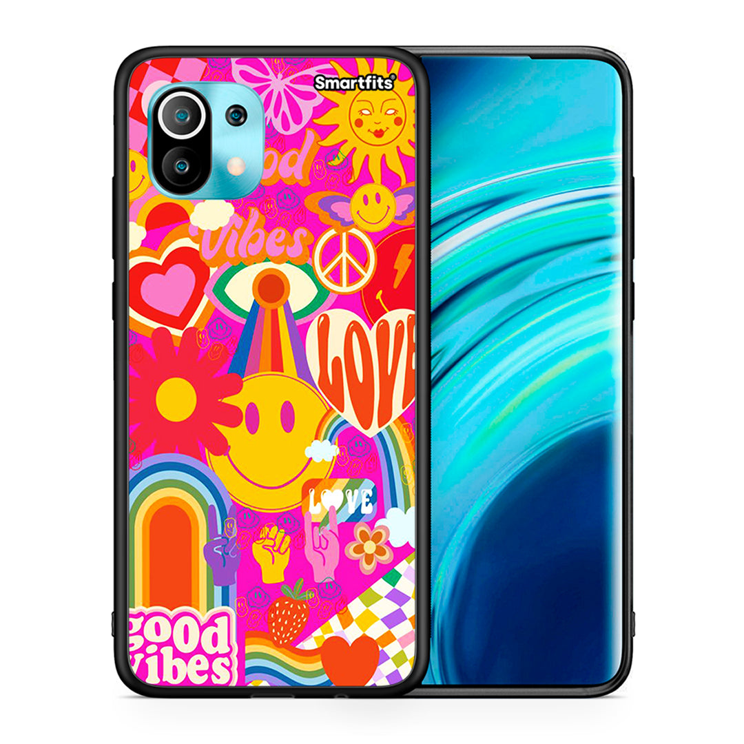 Θήκη Xiaomi Mi 11 Hippie Love από τη Smartfits με σχέδιο στο πίσω μέρος και μαύρο περίβλημα | Xiaomi Mi 11 Hippie Love case with colorful back and black bezels