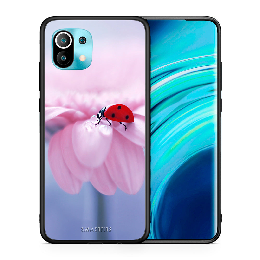 Θήκη Xiaomi Mi 11 Ladybug Flower από τη Smartfits με σχέδιο στο πίσω μέρος και μαύρο περίβλημα | Xiaomi Mi 11 Ladybug Flower case with colorful back and black bezels
