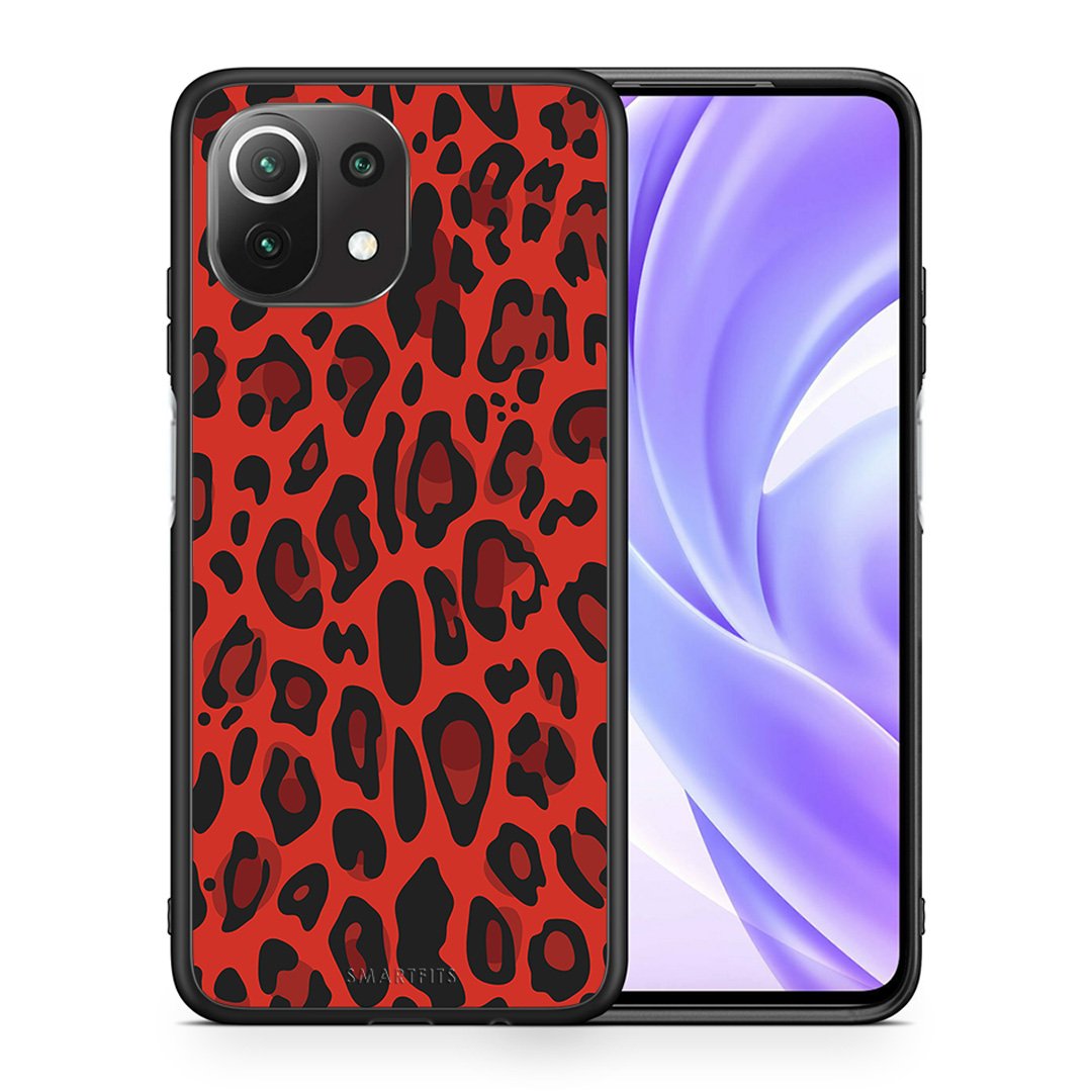 Θήκη Xiaomi 11 Lite/Mi 11 Lite Red Leopard Animal από τη Smartfits με σχέδιο στο πίσω μέρος και μαύρο περίβλημα | Xiaomi 11 Lite/Mi 11 Lite Red Leopard Animal case with colorful back and black bezels