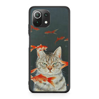 Thumbnail for Xiaomi 11 Lite/Mi 11 Lite Cat Goldfish θήκη από τη Smartfits με σχέδιο στο πίσω μέρος και μαύρο περίβλημα | Smartphone case with colorful back and black bezels by Smartfits