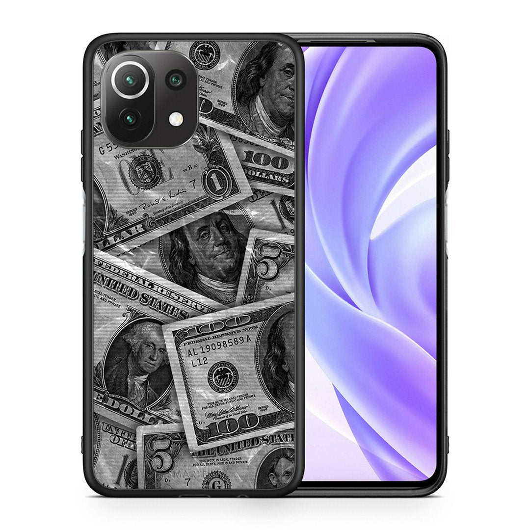 Θήκη Xiaomi 11 Lite/Mi 11 Lite Money Dollars από τη Smartfits με σχέδιο στο πίσω μέρος και μαύρο περίβλημα | Xiaomi 11 Lite/Mi 11 Lite Money Dollars case with colorful back and black bezels