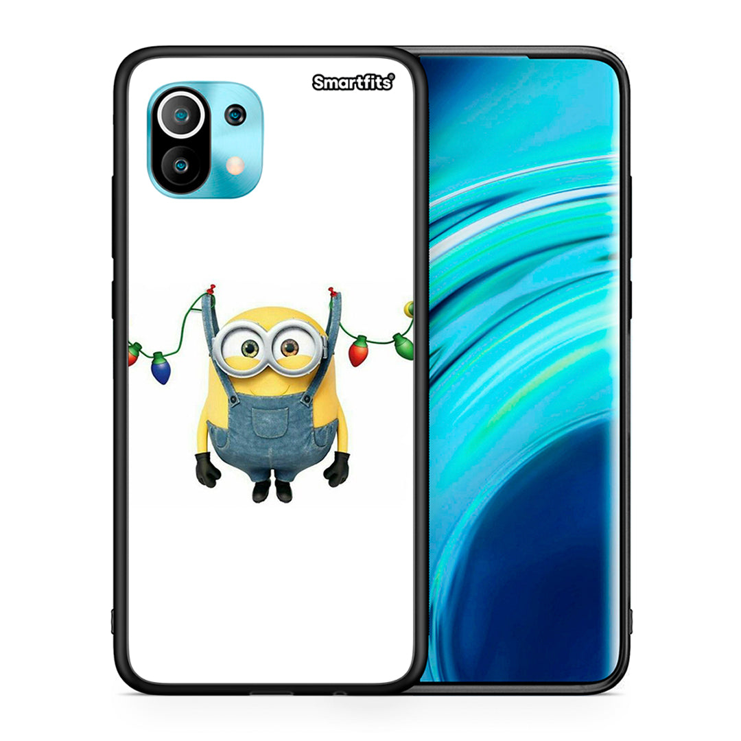 Θήκη Xiaomi Mi 11 Xmas Minion Lights από τη Smartfits με σχέδιο στο πίσω μέρος και μαύρο περίβλημα | Xiaomi Mi 11 Xmas Minion Lights case with colorful back and black bezels