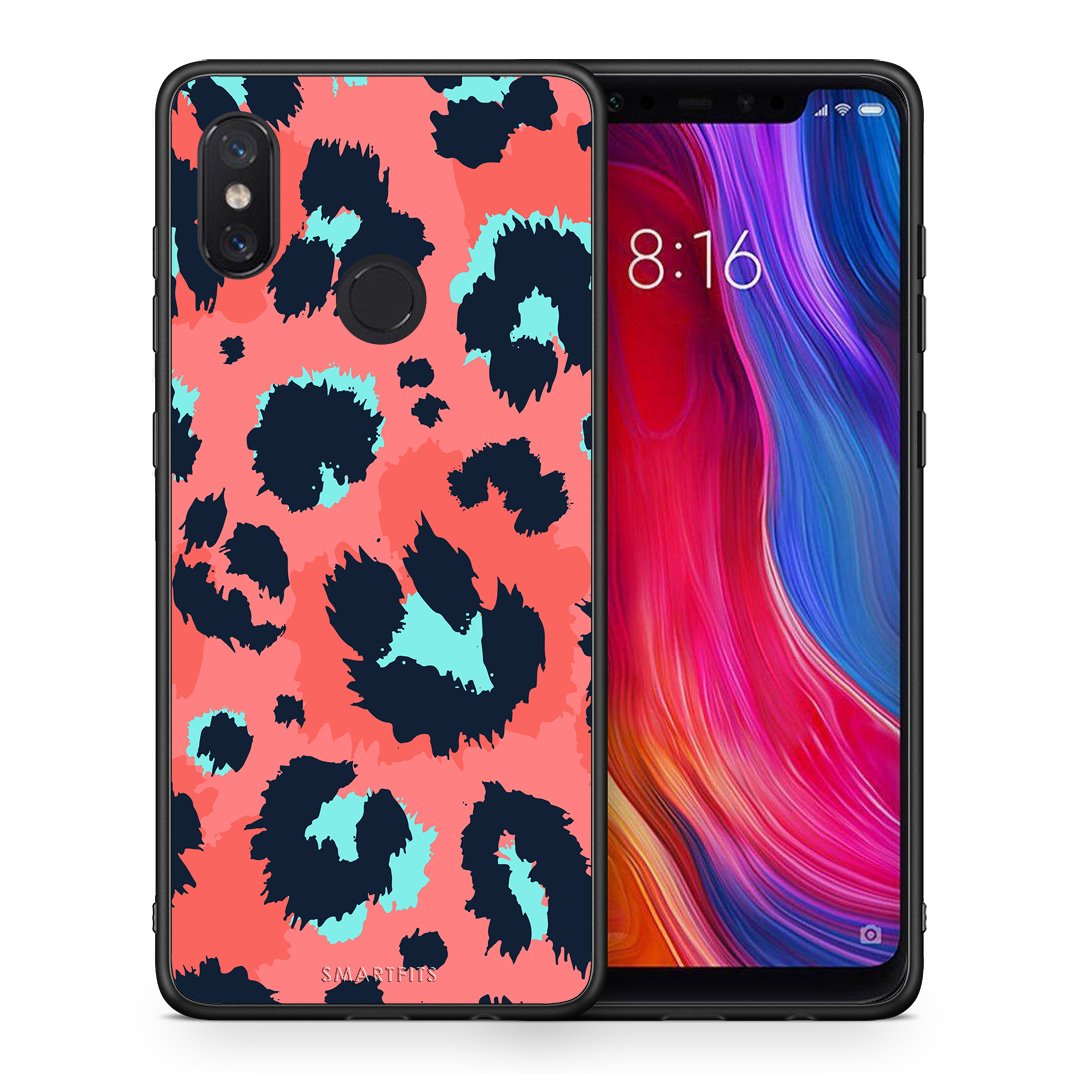 Θήκη Xiaomi Mi 8 Pink Leopard Animal από τη Smartfits με σχέδιο στο πίσω μέρος και μαύρο περίβλημα | Xiaomi Mi 8 Pink Leopard Animal case with colorful back and black bezels