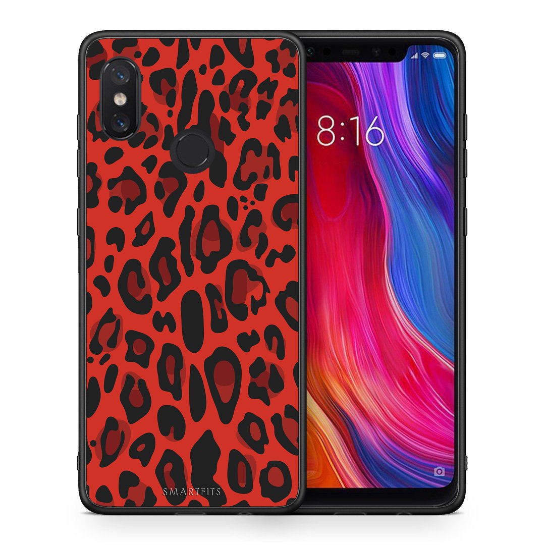 Θήκη Xiaomi Mi 8 Red Leopard Animal από τη Smartfits με σχέδιο στο πίσω μέρος και μαύρο περίβλημα | Xiaomi Mi 8 Red Leopard Animal case with colorful back and black bezels