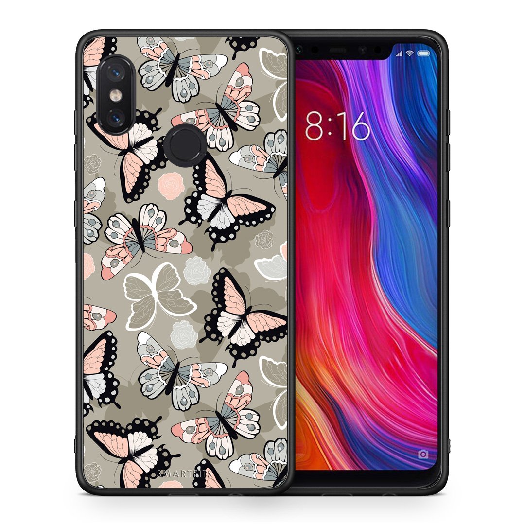 Θήκη Xiaomi Mi 8 Butterflies Boho από τη Smartfits με σχέδιο στο πίσω μέρος και μαύρο περίβλημα | Xiaomi Mi 8 Butterflies Boho case with colorful back and black bezels