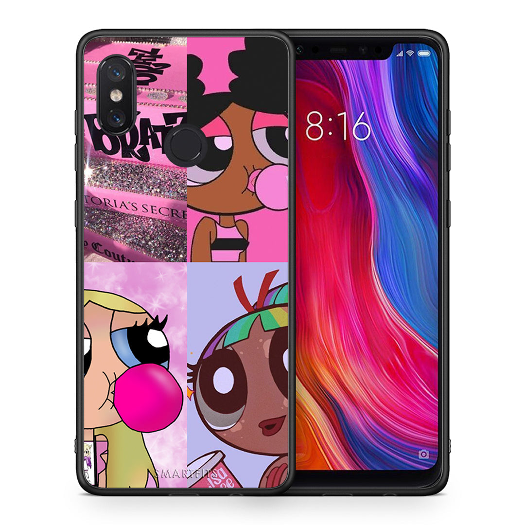 Θήκη Αγίου Βαλεντίνου Xiaomi Mi 8 Bubble Girls από τη Smartfits με σχέδιο στο πίσω μέρος και μαύρο περίβλημα | Xiaomi Mi 8 Bubble Girls case with colorful back and black bezels