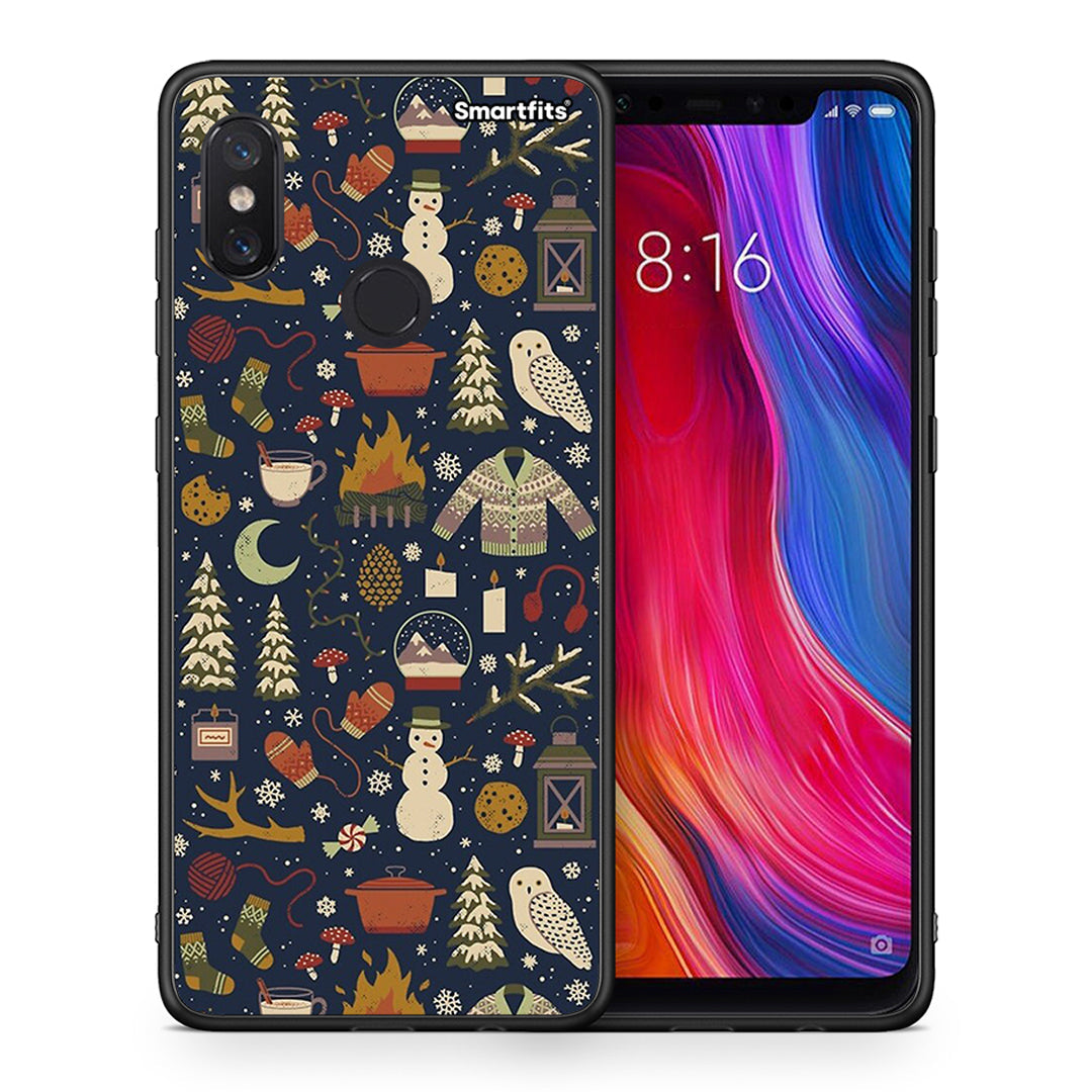 Θήκη Xiaomi Mi 8 Christmas Elements από τη Smartfits με σχέδιο στο πίσω μέρος και μαύρο περίβλημα | Xiaomi Mi 8 Christmas Elements case with colorful back and black bezels
