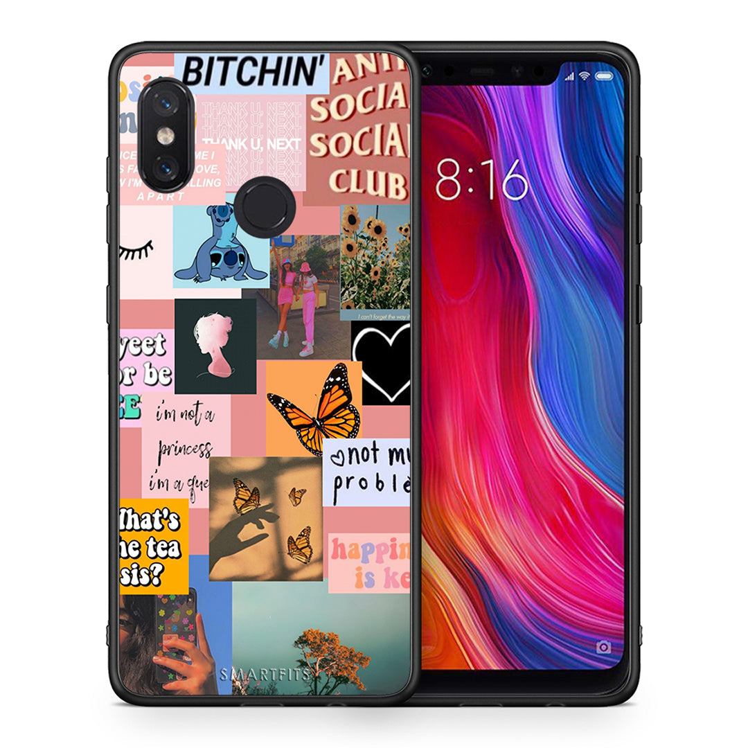 Θήκη Αγίου Βαλεντίνου Xiaomi Mi 8 Collage Bitchin από τη Smartfits με σχέδιο στο πίσω μέρος και μαύρο περίβλημα | Xiaomi Mi 8 Collage Bitchin case with colorful back and black bezels