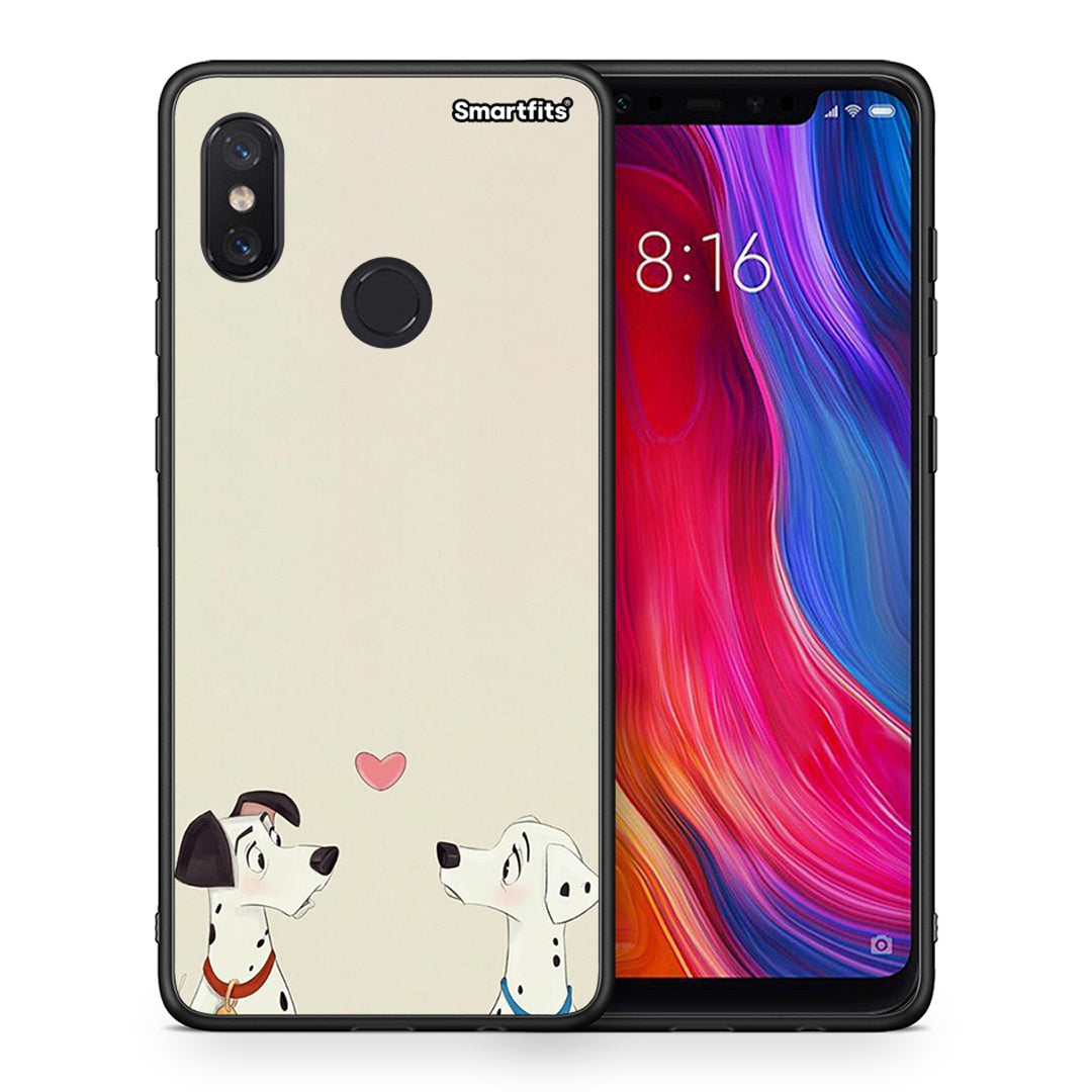 Θήκη Xiaomi Mi 8 Dalmatians Love από τη Smartfits με σχέδιο στο πίσω μέρος και μαύρο περίβλημα | Xiaomi Mi 8 Dalmatians Love case with colorful back and black bezels