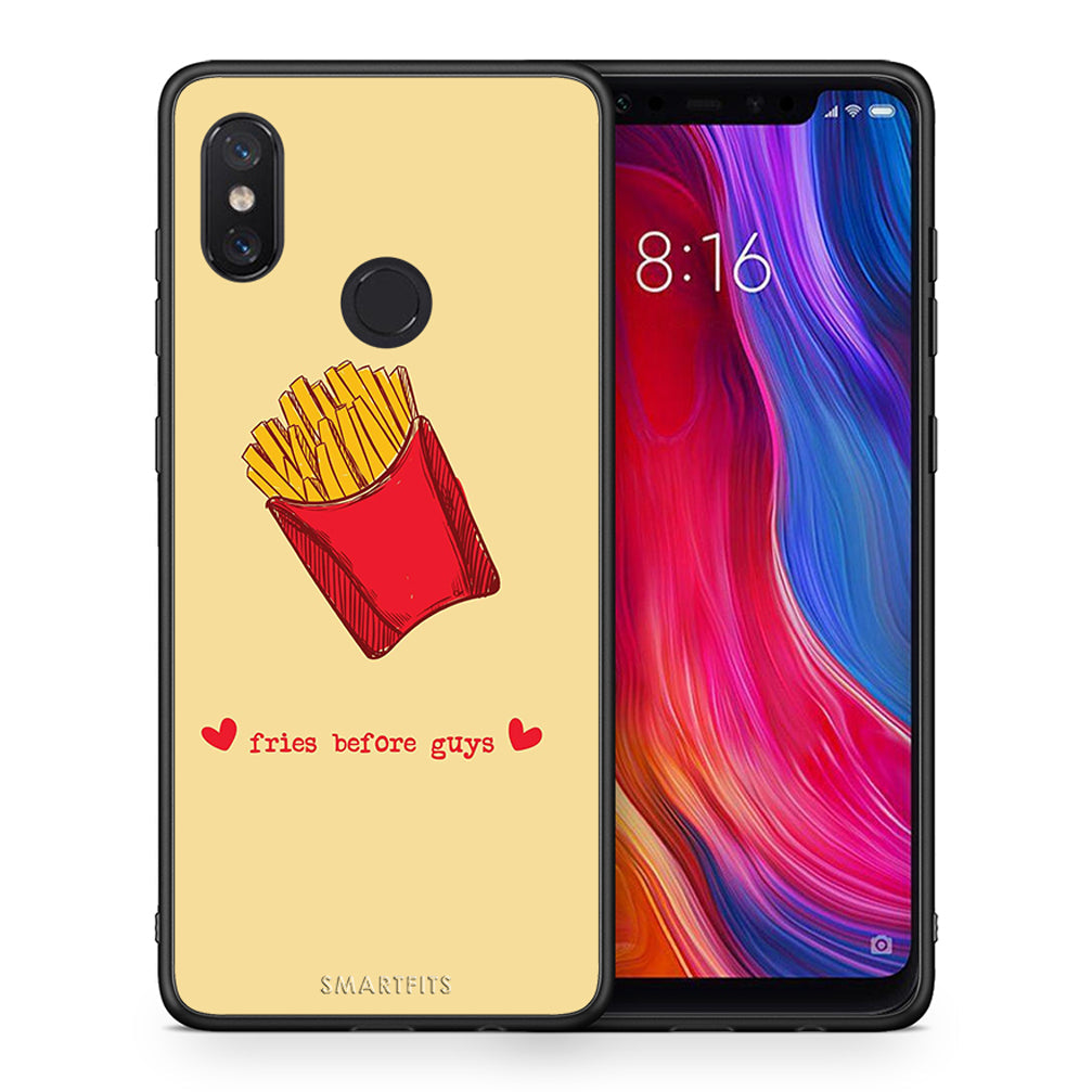 Θήκη Αγίου Βαλεντίνου Xiaomi Mi 8 Fries Before Guys από τη Smartfits με σχέδιο στο πίσω μέρος και μαύρο περίβλημα | Xiaomi Mi 8 Fries Before Guys case with colorful back and black bezels