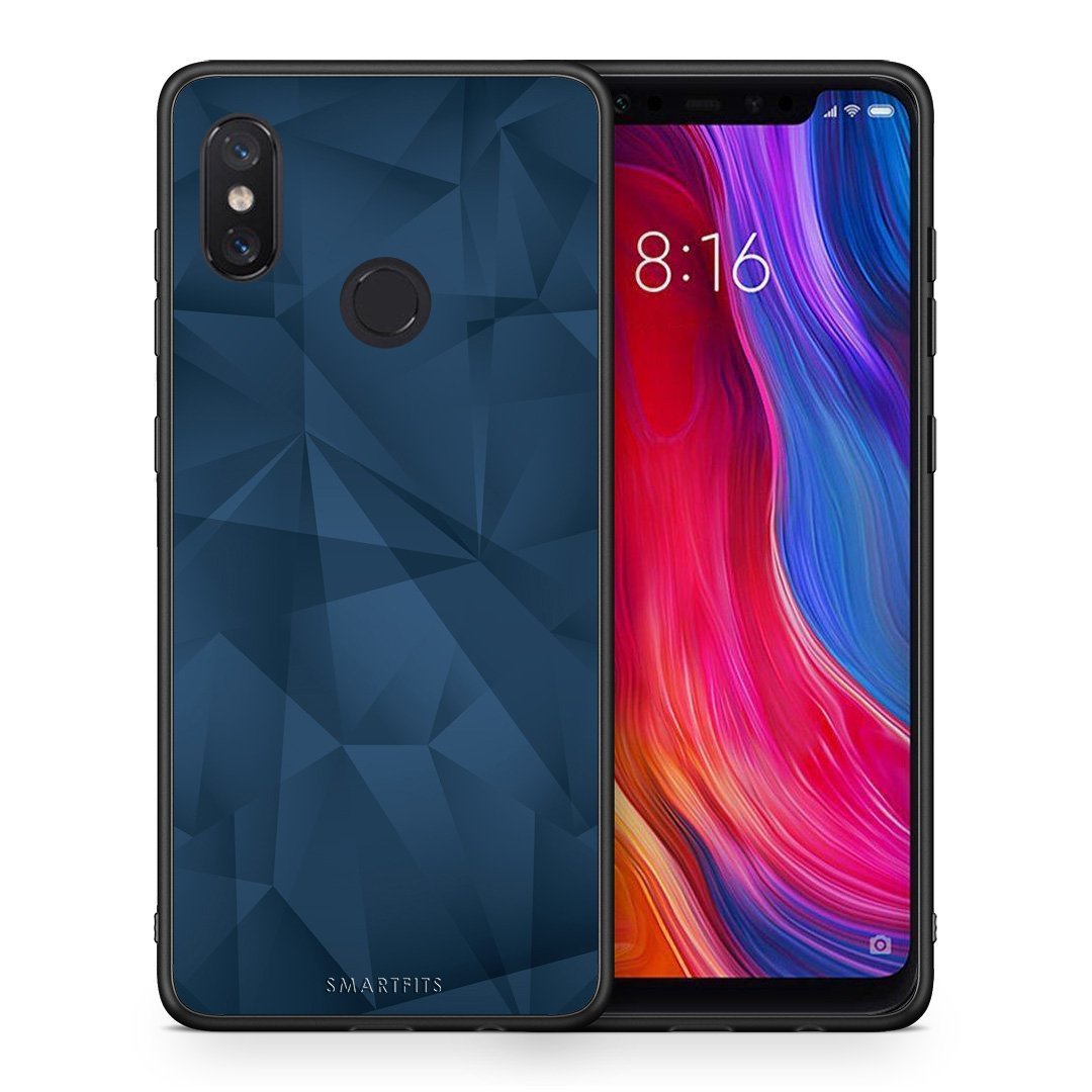 Θήκη Xiaomi Mi 8 Blue Abstract Geometric από τη Smartfits με σχέδιο στο πίσω μέρος και μαύρο περίβλημα | Xiaomi Mi 8 Blue Abstract Geometric case with colorful back and black bezels