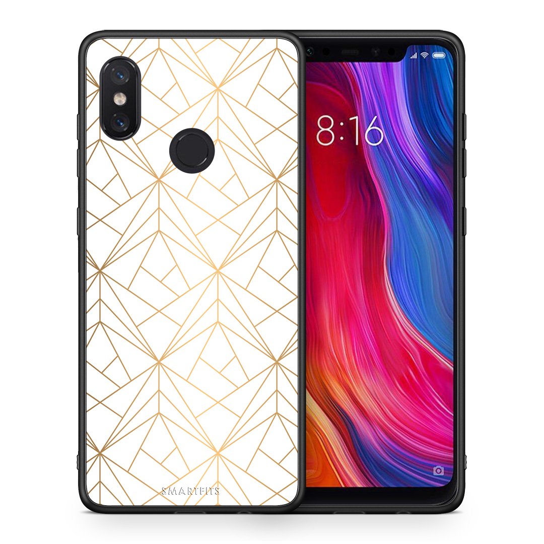 Θήκη Xiaomi Mi 8 Luxury White Geometric από τη Smartfits με σχέδιο στο πίσω μέρος και μαύρο περίβλημα | Xiaomi Mi 8 Luxury White Geometric case with colorful back and black bezels