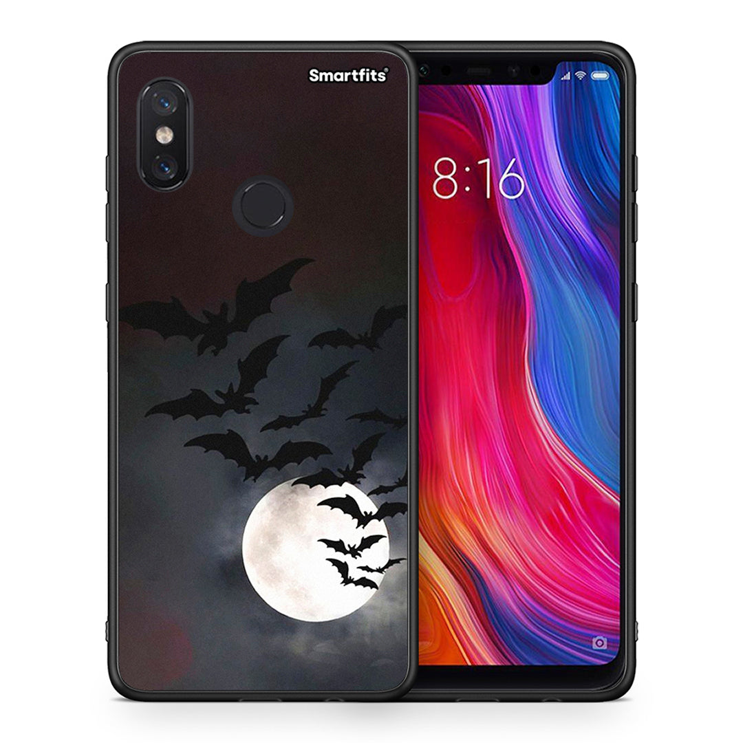 Θήκη Xiaomi Mi 8 Halloween Bat Night από τη Smartfits με σχέδιο στο πίσω μέρος και μαύρο περίβλημα | Xiaomi Mi 8 Halloween Bat Night case with colorful back and black bezels