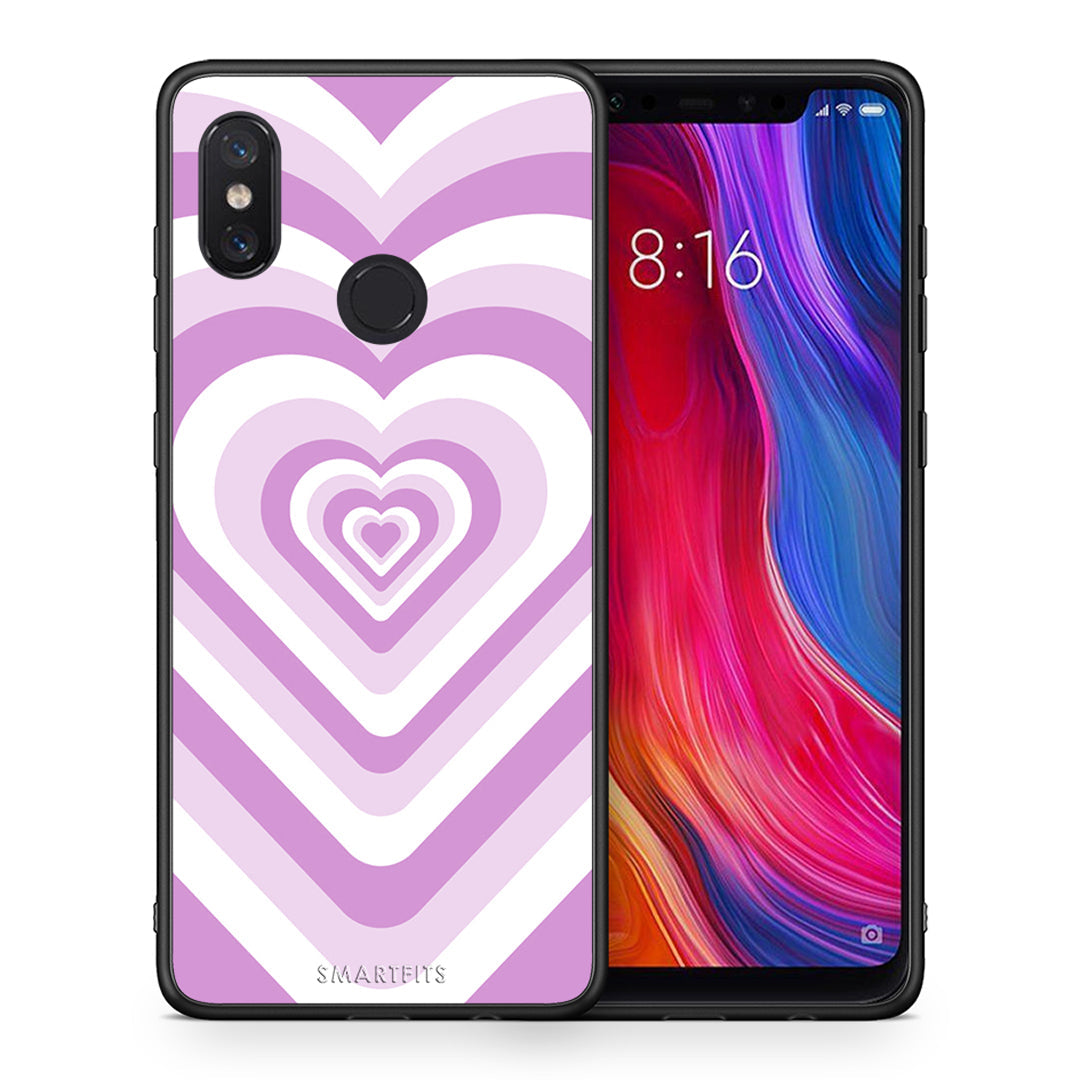 Θήκη Xiaomi Mi 8 Lilac Hearts από τη Smartfits με σχέδιο στο πίσω μέρος και μαύρο περίβλημα | Xiaomi Mi 8 Lilac Hearts case with colorful back and black bezels