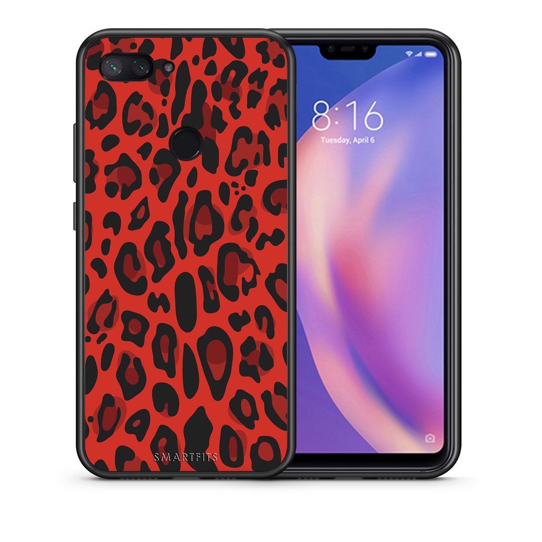 Θήκη Xiaomi Mi 8 Lite Red Leopard Animal από τη Smartfits με σχέδιο στο πίσω μέρος και μαύρο περίβλημα | Xiaomi Mi 8 Lite Red Leopard Animal case with colorful back and black bezels