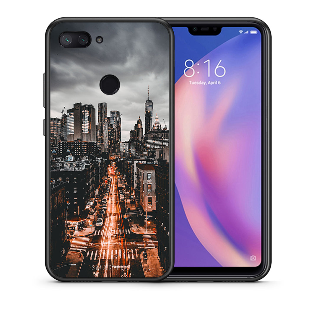 Θήκη Xiaomi Mi 8 Lite City Lights από τη Smartfits με σχέδιο στο πίσω μέρος και μαύρο περίβλημα | Xiaomi Mi 8 Lite City Lights case with colorful back and black bezels