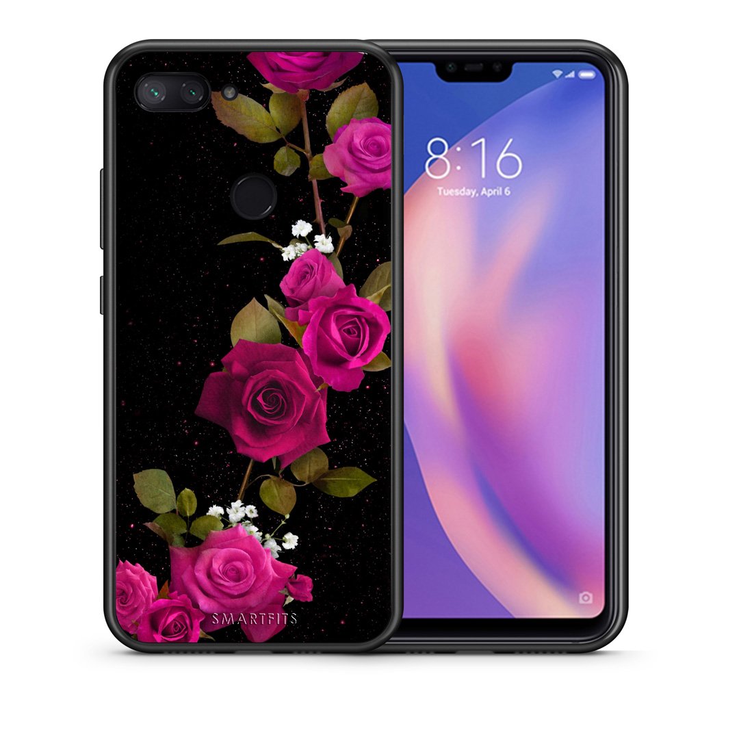 Θήκη Xiaomi Mi 8 Lite Red Roses Flower από τη Smartfits με σχέδιο στο πίσω μέρος και μαύρο περίβλημα | Xiaomi Mi 8 Lite Red Roses Flower case with colorful back and black bezels