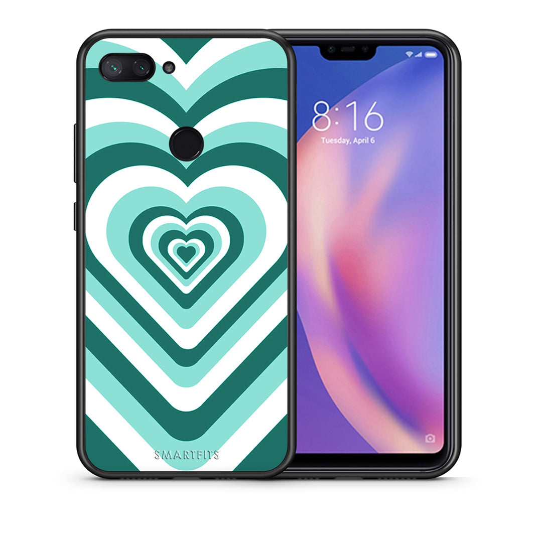 Θήκη Xiaomi Mi 8 Lite Green Hearts από τη Smartfits με σχέδιο στο πίσω μέρος και μαύρο περίβλημα | Xiaomi Mi 8 Lite Green Hearts case with colorful back and black bezels