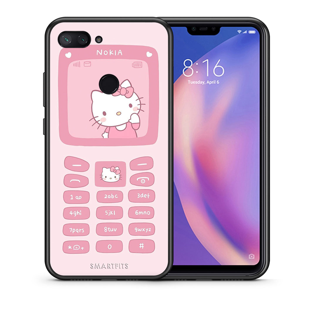 Θήκη Αγίου Βαλεντίνου Xiaomi Mi 8 Lite Hello Kitten από τη Smartfits με σχέδιο στο πίσω μέρος και μαύρο περίβλημα | Xiaomi Mi 8 Lite Hello Kitten case with colorful back and black bezels