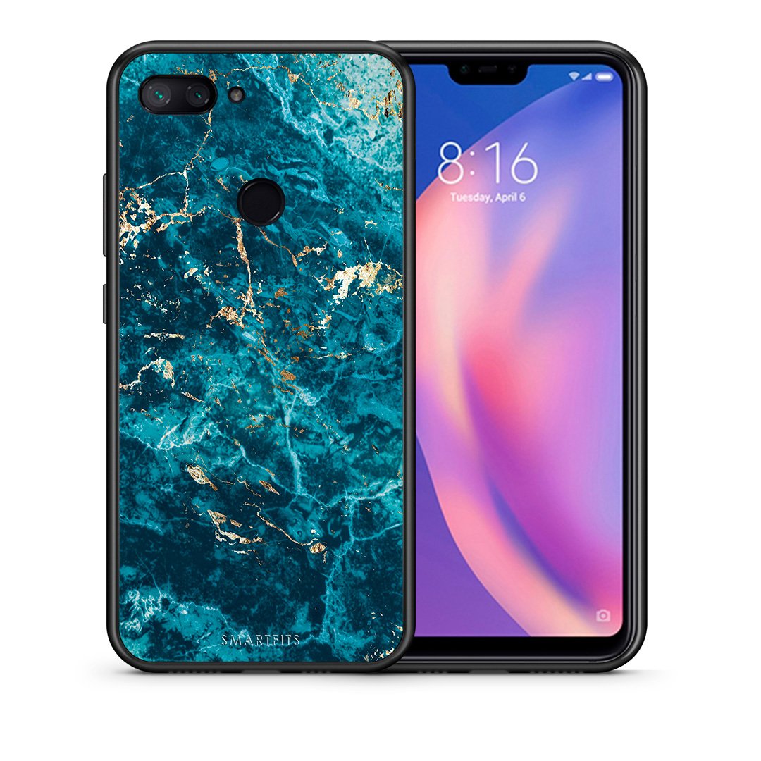 Θήκη Xiaomi Mi 8 Lite Marble Blue από τη Smartfits με σχέδιο στο πίσω μέρος και μαύρο περίβλημα | Xiaomi Mi 8 Lite Marble Blue case with colorful back and black bezels