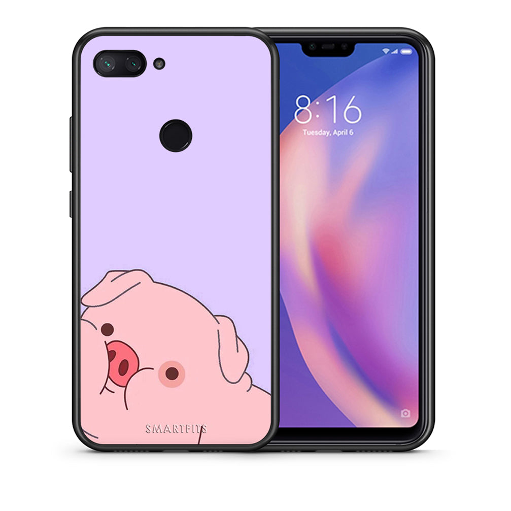 Θήκη Αγίου Βαλεντίνου Xiaomi Mi 8 Lite Pig Love 2 από τη Smartfits με σχέδιο στο πίσω μέρος και μαύρο περίβλημα | Xiaomi Mi 8 Lite Pig Love 2 case with colorful back and black bezels