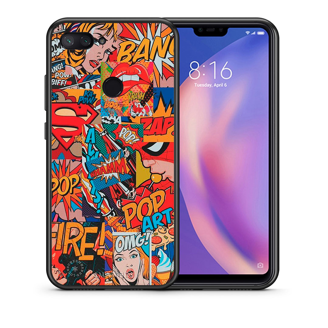 Θήκη Xiaomi Mi 8 Lite PopArt OMG από τη Smartfits με σχέδιο στο πίσω μέρος και μαύρο περίβλημα | Xiaomi Mi 8 Lite PopArt OMG case with colorful back and black bezels