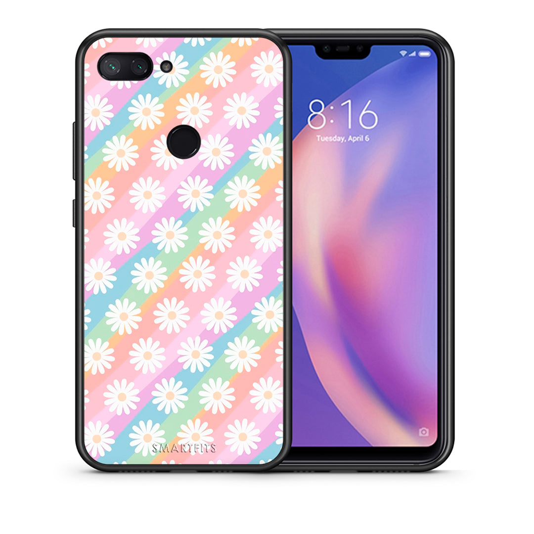 Θήκη Xiaomi Mi 8 Lite White Daisies από τη Smartfits με σχέδιο στο πίσω μέρος και μαύρο περίβλημα | Xiaomi Mi 8 Lite White Daisies case with colorful back and black bezels