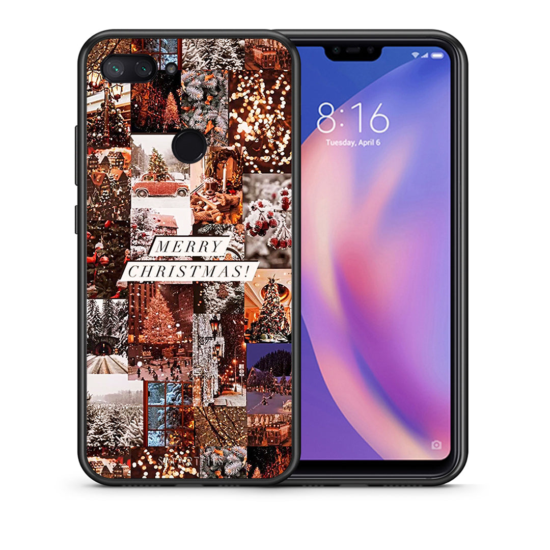 Θήκη Xiaomi Mi 8 Lite Xmas Collage από τη Smartfits με σχέδιο στο πίσω μέρος και μαύρο περίβλημα | Xiaomi Mi 8 Lite Xmas Collage case with colorful back and black bezels