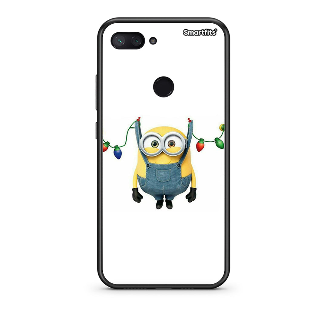 Xiaomi Mi 8 Lite Xmas Minion Lights θήκη από τη Smartfits με σχέδιο στο πίσω μέρος και μαύρο περίβλημα | Smartphone case with colorful back and black bezels by Smartfits