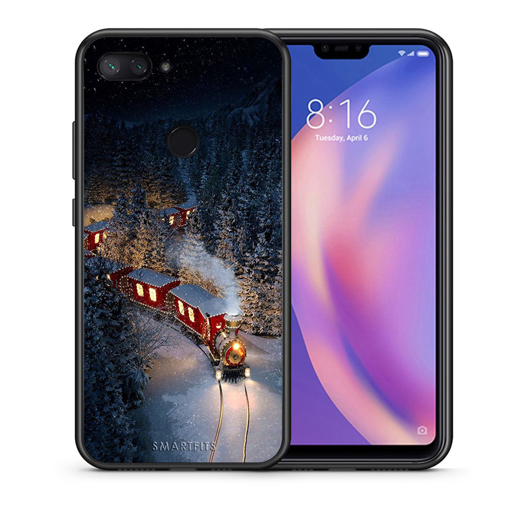 Θήκη Xiaomi Mi 8 Lite Xmas Train από τη Smartfits με σχέδιο στο πίσω μέρος και μαύρο περίβλημα | Xiaomi Mi 8 Lite Xmas Train case with colorful back and black bezels