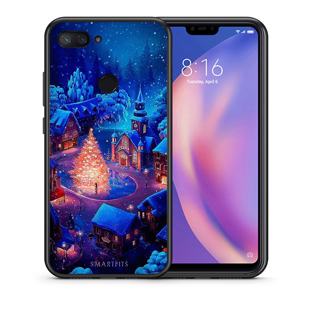 Θήκη Xiaomi Mi 8 Lite Xmas Village από τη Smartfits με σχέδιο στο πίσω μέρος και μαύρο περίβλημα | Xiaomi Mi 8 Lite Xmas Village case with colorful back and black bezels