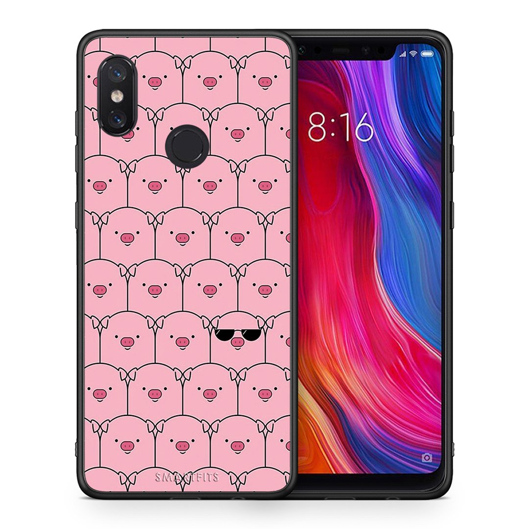 Θήκη Xiaomi Mi 8 Pig Glasses από τη Smartfits με σχέδιο στο πίσω μέρος και μαύρο περίβλημα | Xiaomi Mi 8 Pig Glasses case with colorful back and black bezels