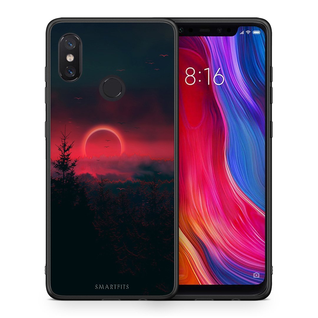 Θήκη Xiaomi Mi 8 Sunset Tropic από τη Smartfits με σχέδιο στο πίσω μέρος και μαύρο περίβλημα | Xiaomi Mi 8 Sunset Tropic case with colorful back and black bezels