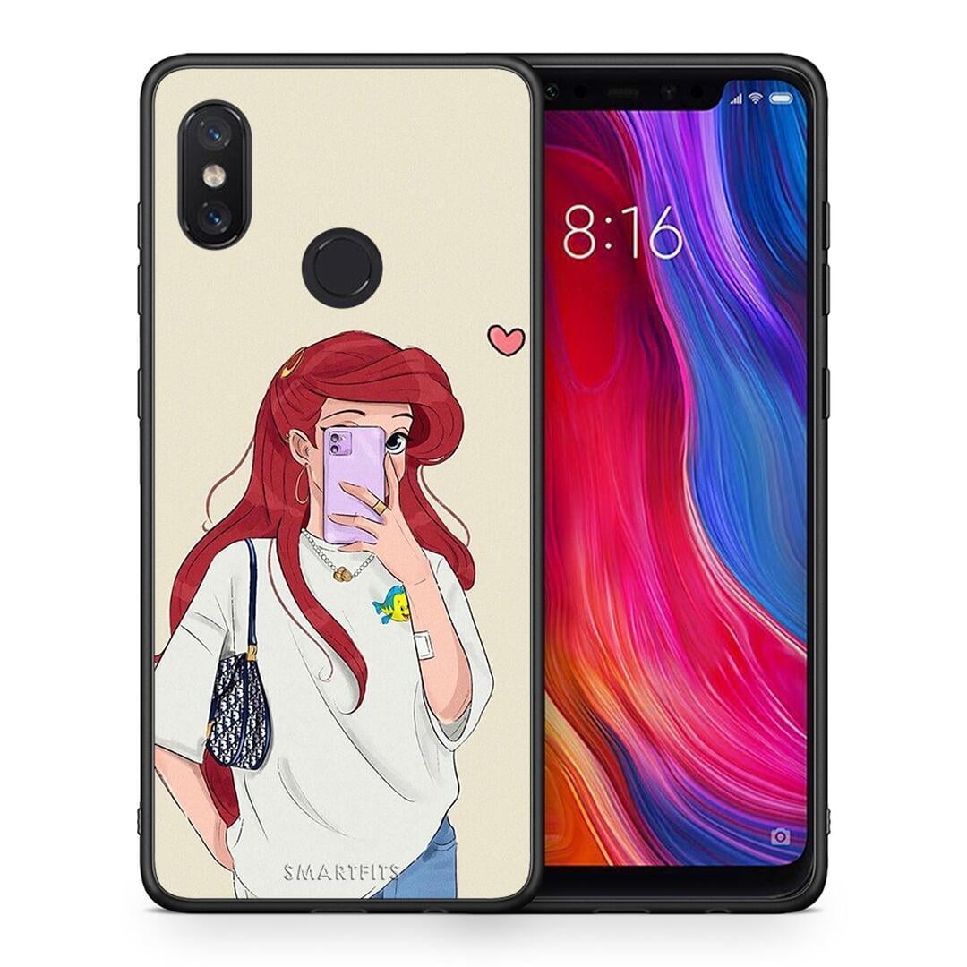 Θήκη Xiaomi Mi 8 Walking Mermaid από τη Smartfits με σχέδιο στο πίσω μέρος και μαύρο περίβλημα | Xiaomi Mi 8 Walking Mermaid case with colorful back and black bezels