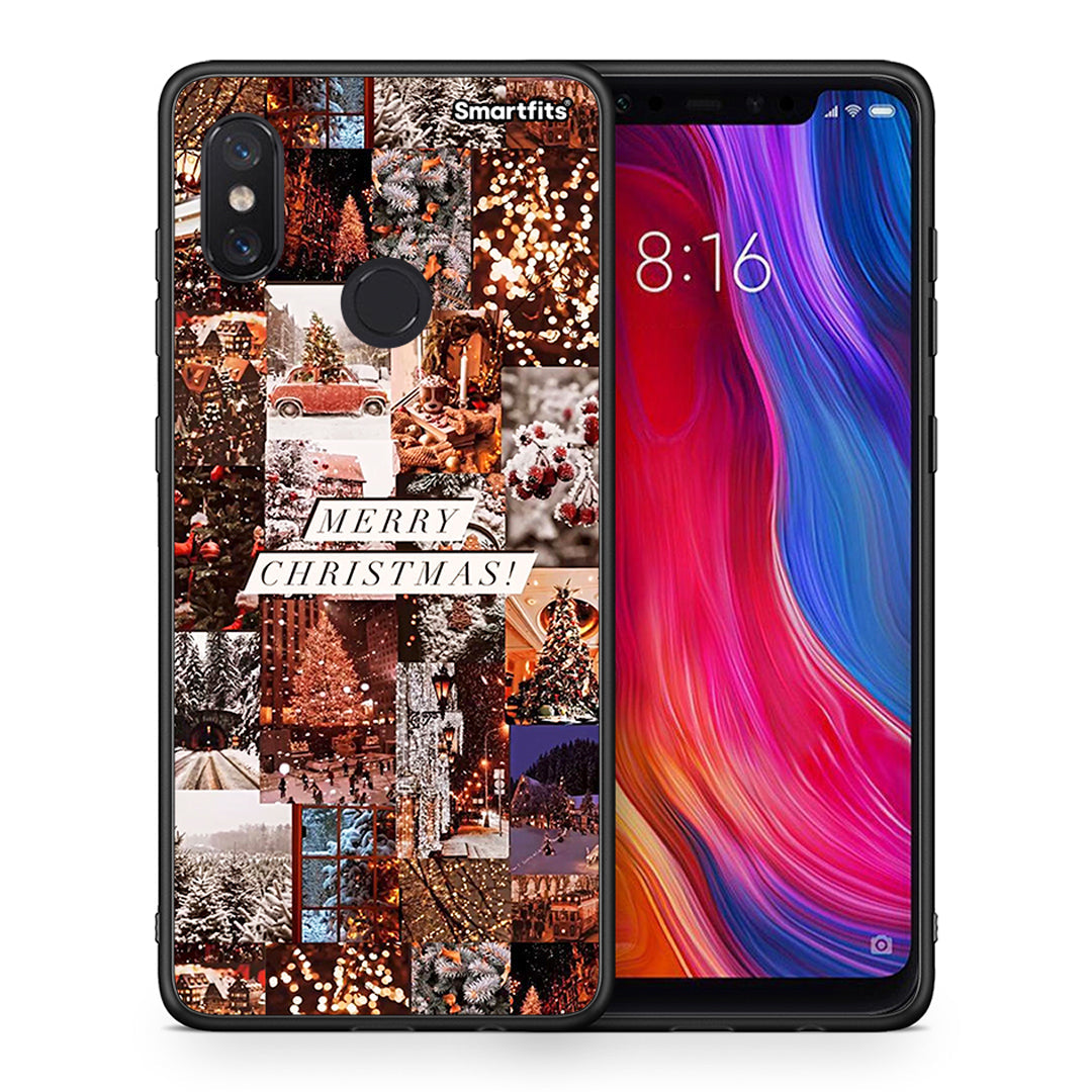 Θήκη Xiaomi Mi 8 Xmas Collage από τη Smartfits με σχέδιο στο πίσω μέρος και μαύρο περίβλημα | Xiaomi Mi 8 Xmas Collage case with colorful back and black bezels