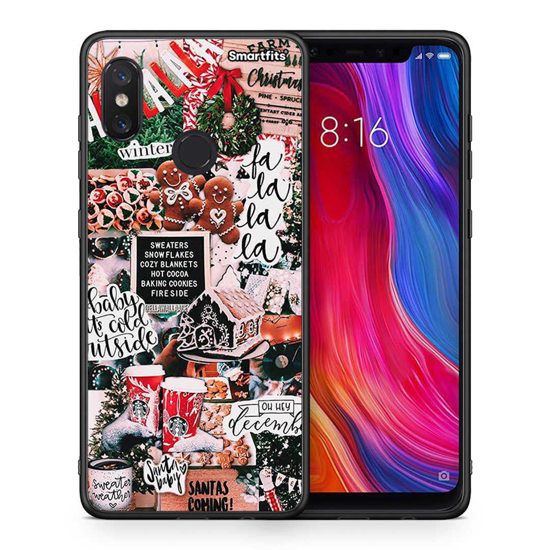 Θήκη Xiaomi Mi 8 Xmas Habbits από τη Smartfits με σχέδιο στο πίσω μέρος και μαύρο περίβλημα | Xiaomi Mi 8 Xmas Habbits case with colorful back and black bezels