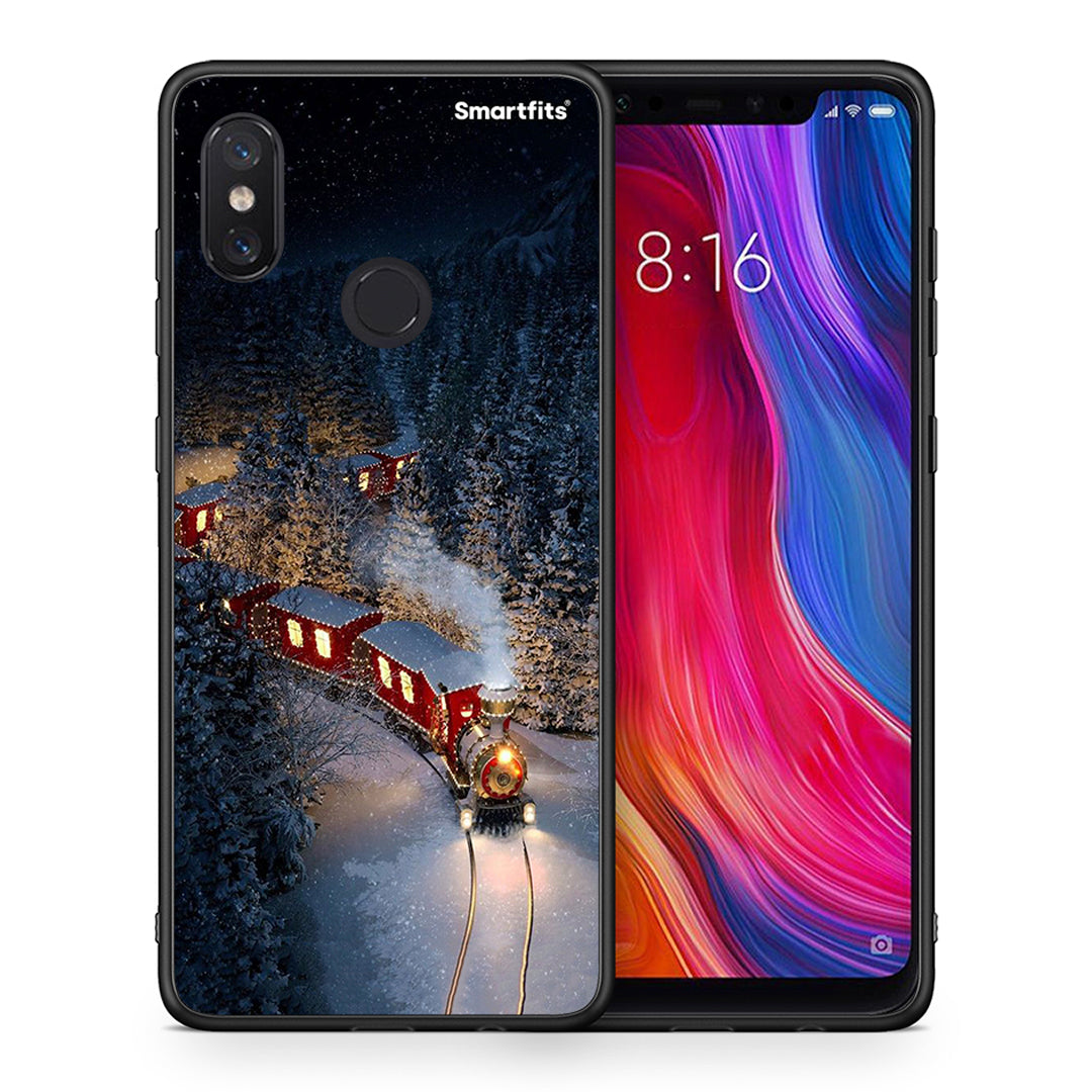 Θήκη Xiaomi Mi 8 Xmas Train από τη Smartfits με σχέδιο στο πίσω μέρος και μαύρο περίβλημα | Xiaomi Mi 8 Xmas Train case with colorful back and black bezels