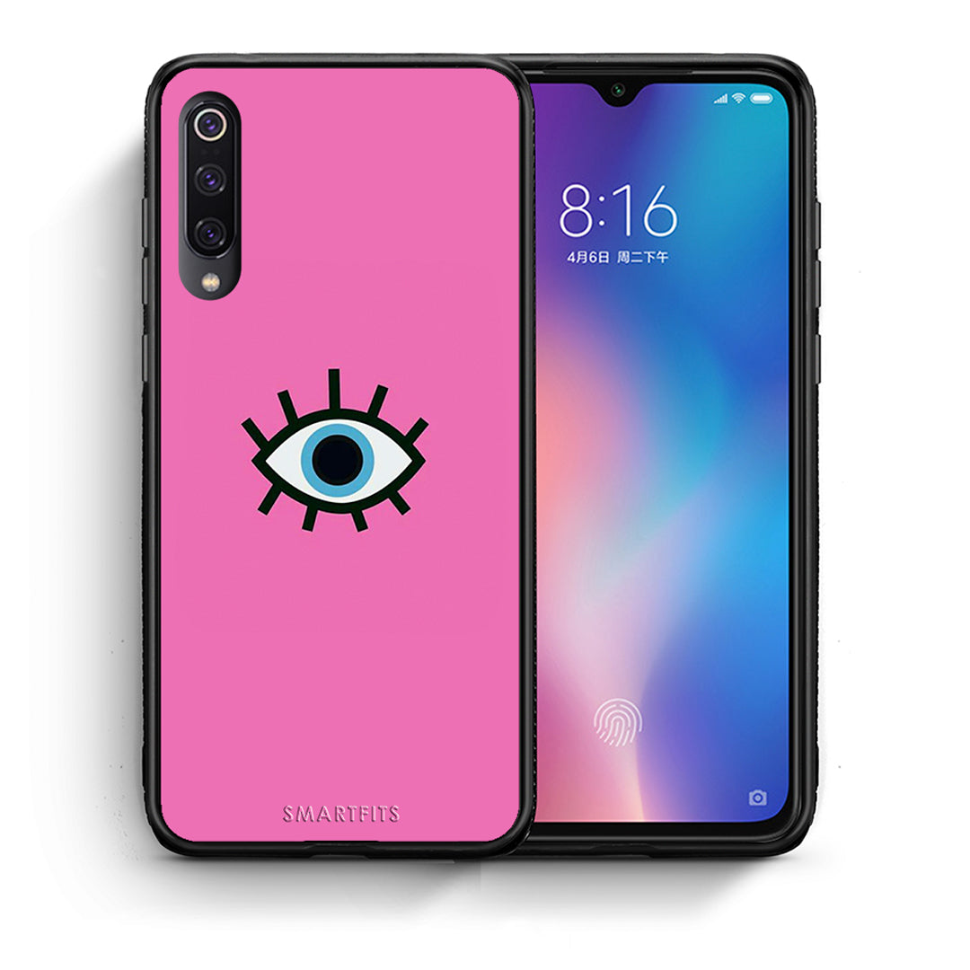 Θήκη Xiaomi Mi 9 Blue Eye Pink από τη Smartfits με σχέδιο στο πίσω μέρος και μαύρο περίβλημα | Xiaomi Mi 9 Blue Eye Pink case with colorful back and black bezels